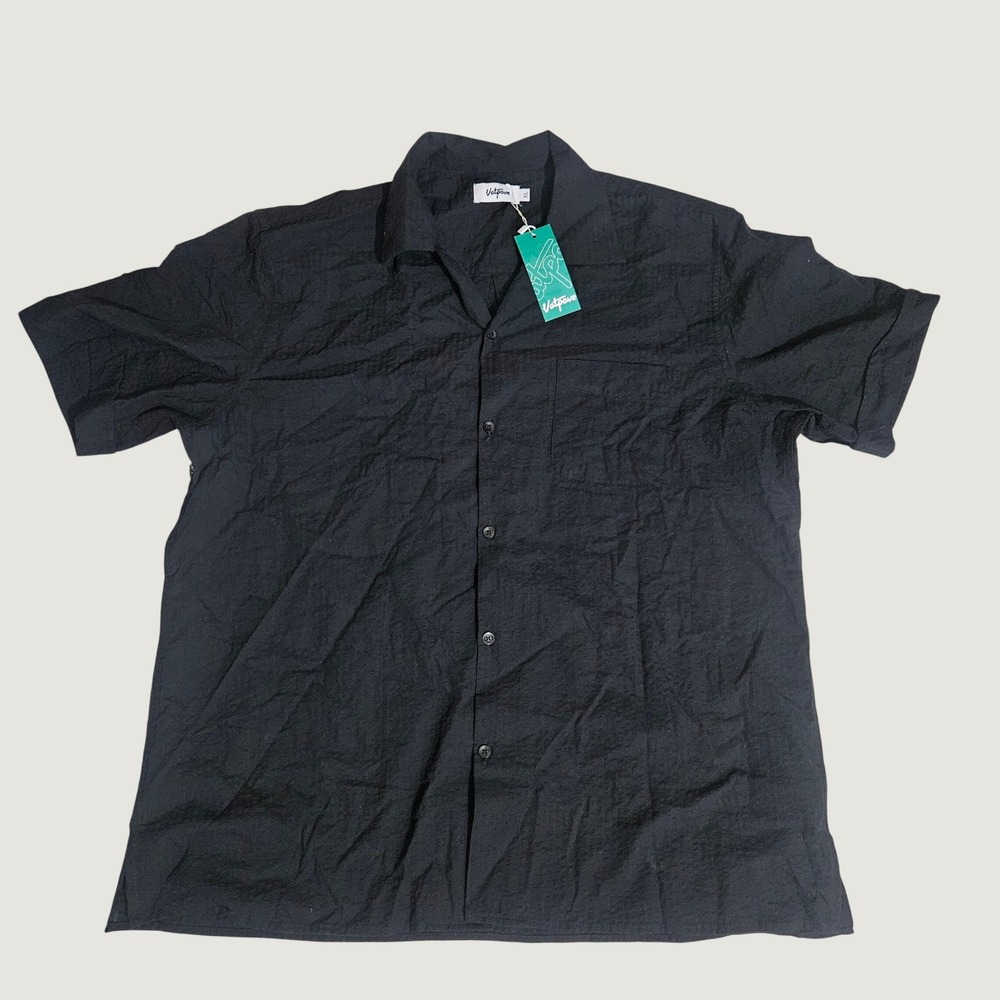Vatpave Mens Short Sleeve Button Down Shirt Black Camp Collar XL NWT